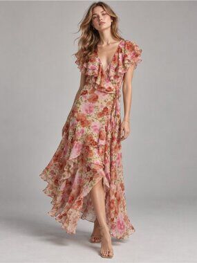 Main Strip Floral Maxi Wrap Dres